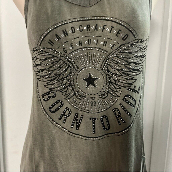 Biker tank top embossed w sequins and lace by Liberty - Picture 2 of 12